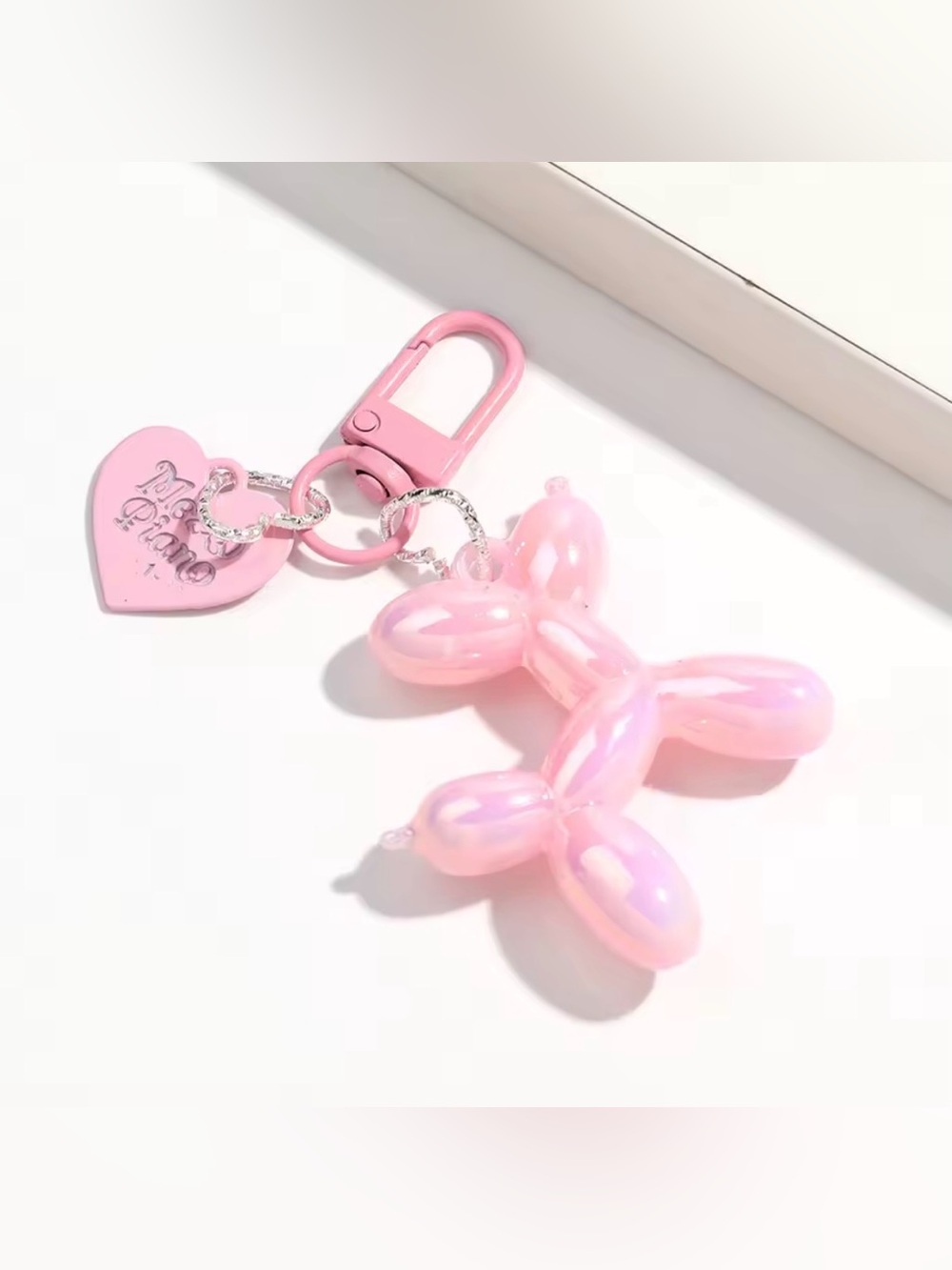 Silver Balloon Dog Keychain Charm with Black Heart Tag - Picture 5 of 6